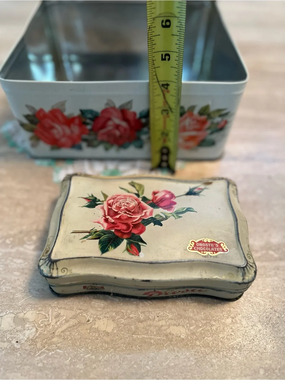 Vintage Floral Chocolate Tins  Set of 2 - Rose Motif, White & Red
